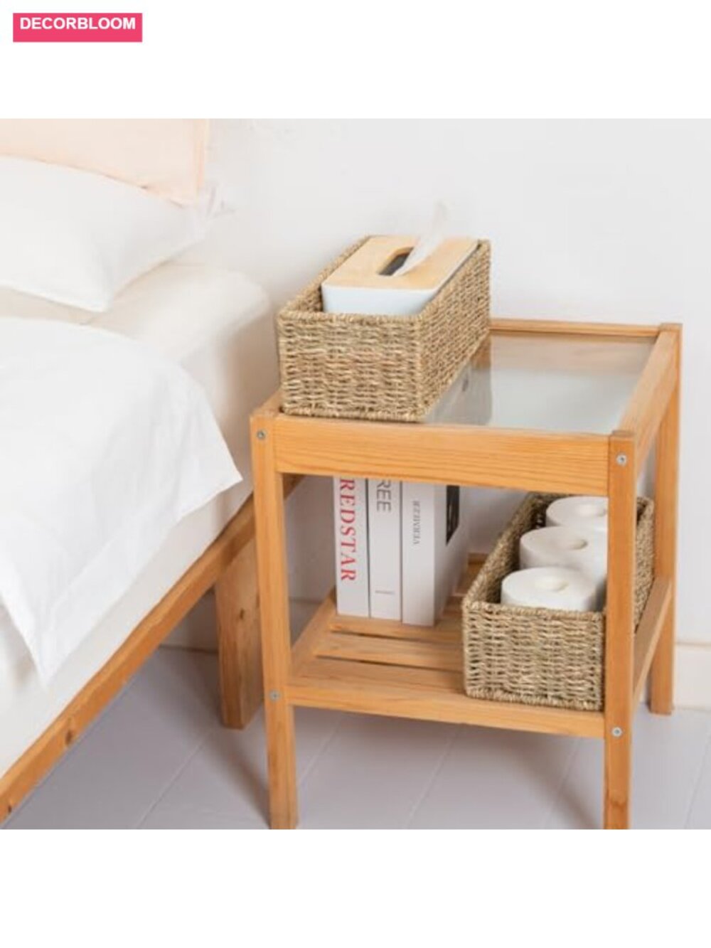 Small Wicker Baskets 2 Pack, Hand Woven Seagrass Toilet Basket Tank Topper - Picture 4 of 6